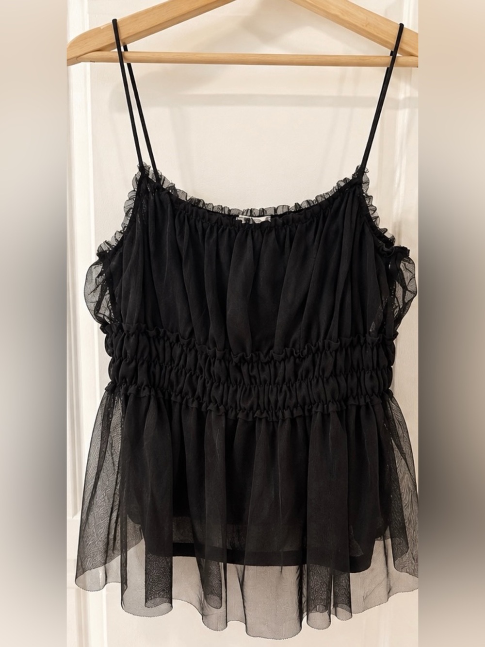 H&M Black Sheer Ruffle-Trim Cami Top